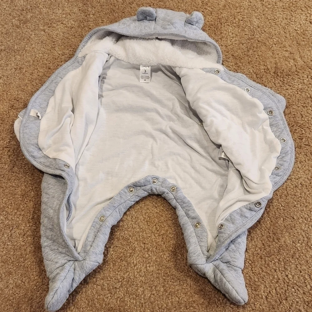 CARTER'S Snap Around Quilted Unisex Blue Baby Snow Bunting 3 months